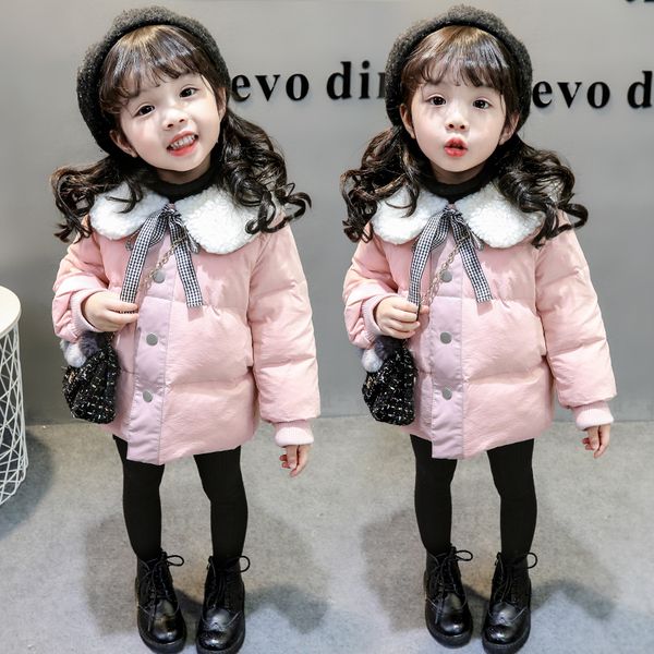 

1 girl's winter coat foreign style baby's thickened jacket princess down cotton padded, Blue;gray