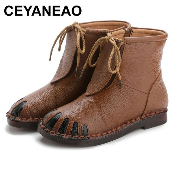 

ceyaneaogenuine leather women boots new 2020 winter genuine leather women snow boots plus big size 42 mother warm gift, Black