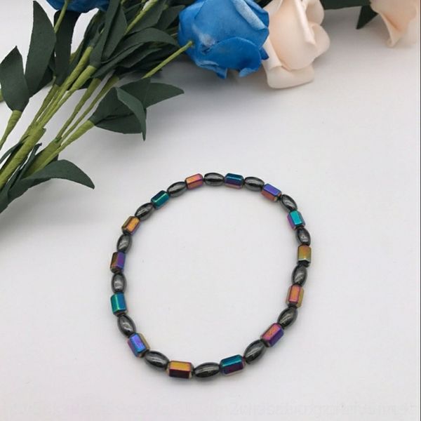 

6xz3d black jewelry electroplating colorful hexagonal rice beads magnetic jewelrybracelet health care therapy gallstone black gallstone elec, Golden;silver