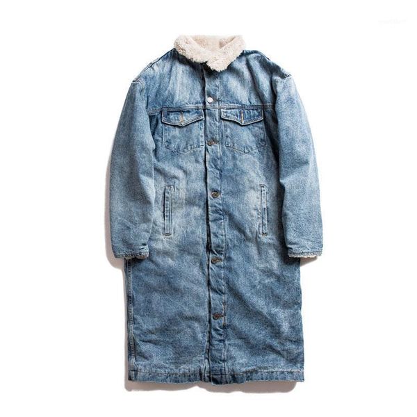 

mcikkny men winter long trench coat warm fleece lined denim jackets for male outwear clothing thermal1, Black