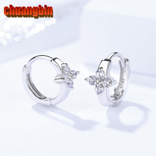 

hoop & huggie fashion jewelry s925 sterling silver korean creative zircon female ears no pierced earrings simple flowers ear buckle, Golden;silver