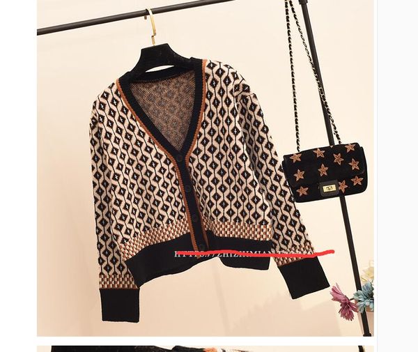

new sweater knit cardigan autumn winter jacket retro women's loose lazy diamond long sleeves, White;black