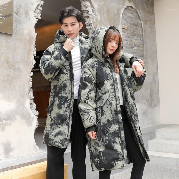 

men's winter long down jacket men women 2020 fashion hooded warm loose jackets soft shell casual camouflage jacket men1, Black