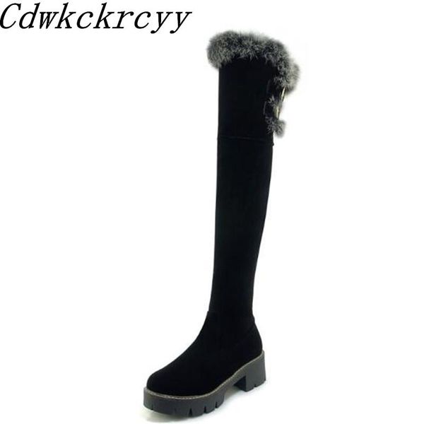 

women boots autumn winter new style fashion round head high-heeled over the knee snow boots cashmere keep warm winter, Black