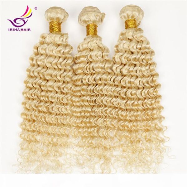 

irina beauty hair deep wave style virgin brazilian 613 hair extensions blonde deep curly 3pcs lot honey lightest blonde hair bundles, Black