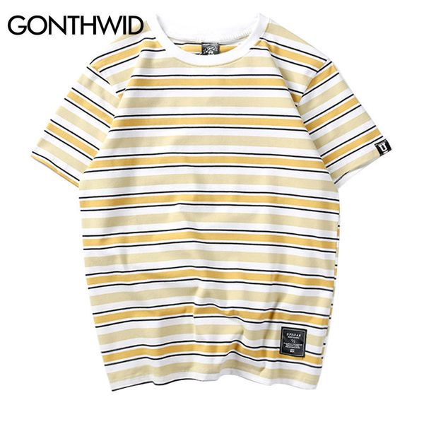 

gonthwid harajuku stripe t shirts men/women hip hop casual cotton short sleeve tees summer fashion tshirts black red pink lj200827, White;black