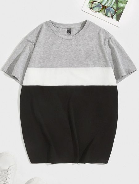 

men colorblock round neck tee d1kd#, White;black