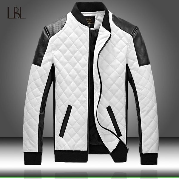 

pu leather jacket men black white winter autumn fashion coat mens street style stand collar motorcycle bomber leather coats man
