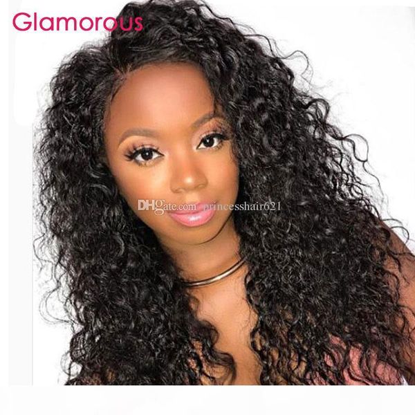

glamorous brazilian hair deep wave curly lace front wig 100% human hair unit 10-30inches full lace wig for black women, Black;brown
