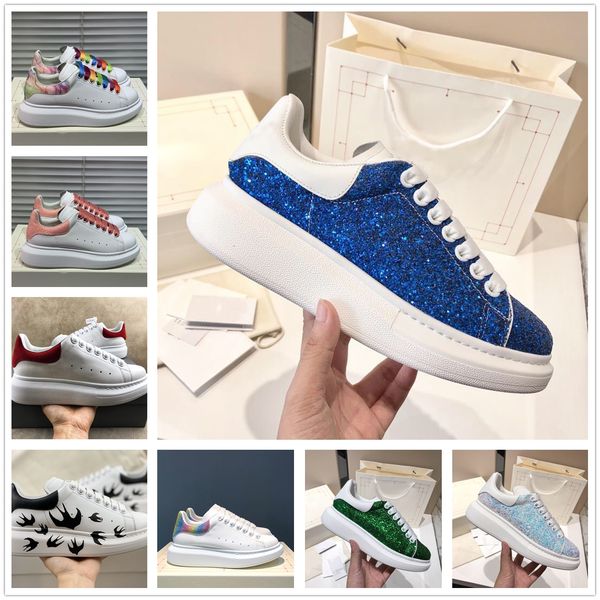 

2020 mens casual designer shoes fashion shinny sneakers womens leather white shoes flat trainers chaussures de sport zapatillas, Black