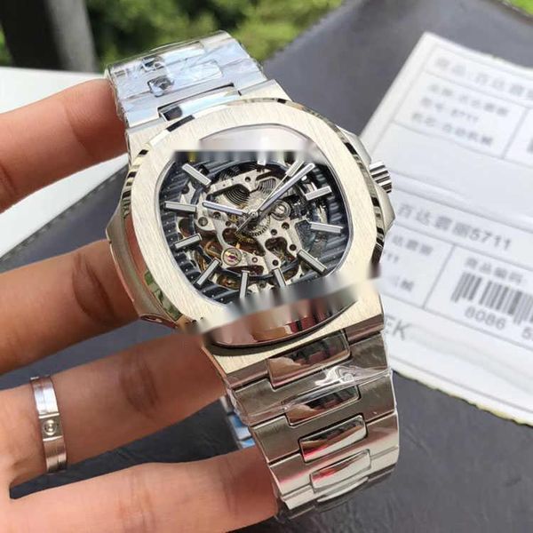 Дизайнерские роскошные часы 5713/1 5711 / 1a Blue Skeleton Chable HK 4813 Автоматические мужские часы 5713 / 1G-010 Rose Gold Case Diamond Bezel стальной браслет