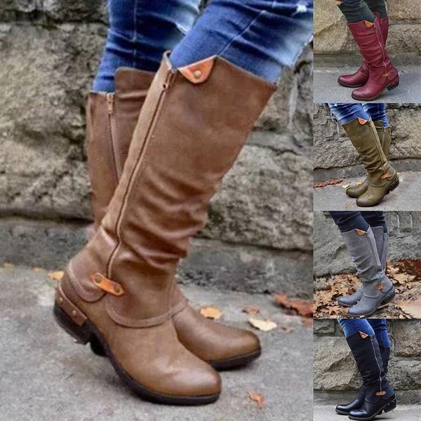 

winter snow boots women zipper fashion punk pu leather mid-calf with back lace-up solid low heel shoes botas mujer 2020, Black