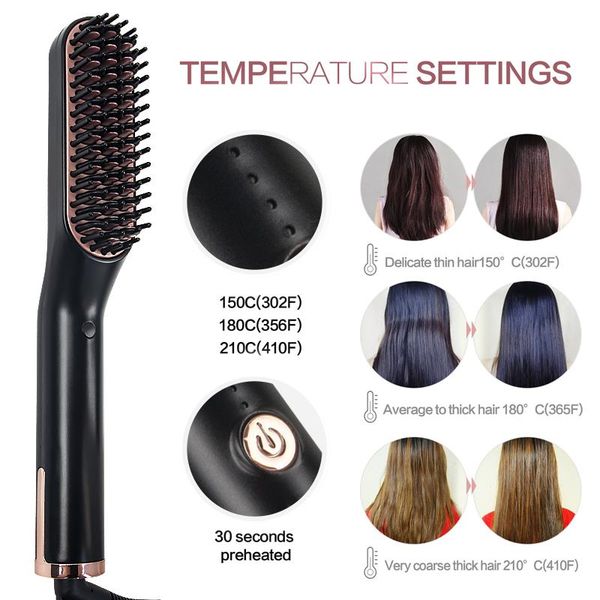 

quick multifunctional brush straightener straightening dropshipping styler hair comb beard straighten bbypuf lipper, Black
