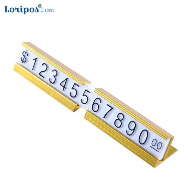 Ouro Metal Digital Preços Tag Label Cubo Conjunto De Montagem Números Pretos Bar Branco | Loripos