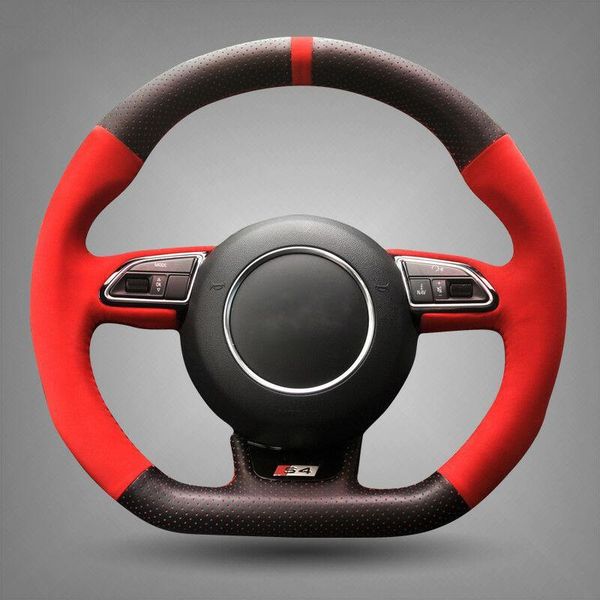 

горячее diy черный кожаный руль красный замша обложка автомобилей колесо для audi rs4 rs5 s5 2012-2016 новая модель интерьера
