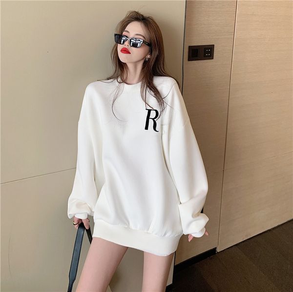 

autumn 2020 new loose and simple letter round neck sweater casual sleeve medium long coat women's fashion