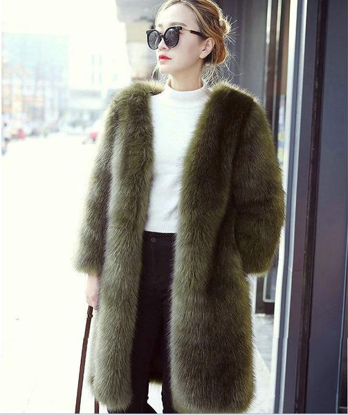 

winter women faux fur long coat thick fluffy full sleeve luxury fur jacket elegant mujer bontjas warm furry shaggy outerwear, Black