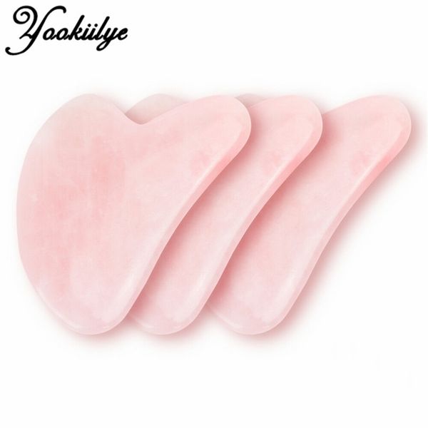 

rose quartz jade stone heart-shaped triangle gua sha scraper massage handmade board anti cellulite wrinkle for face body 220125