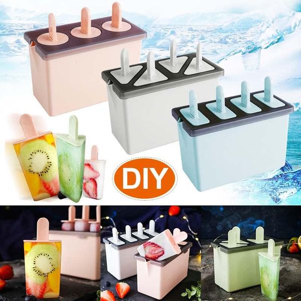 

triangle/round/square 4 cell silicone popsicle maker molds diy ice cube mold box ice cream juice yogurt lolly mould tray