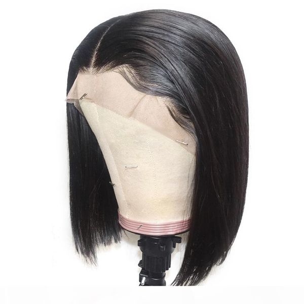 

fake scalp lace front wigs bob cut brazilian straight glueless short 13x6 lacefront human hair fake scalp wig pre plucked with baby hair, Black;brown