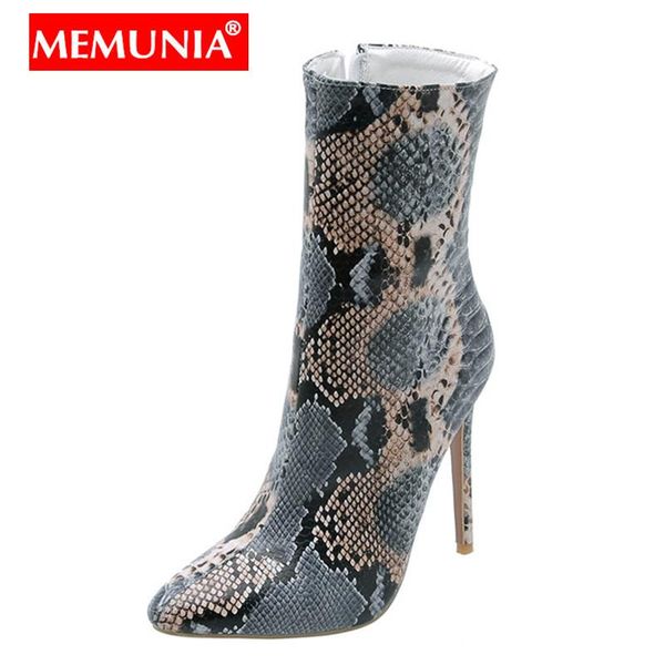 

memunia plus size 30-48 new women boots pointed toe high heels autumn winter boots zipper mid calf female, Black