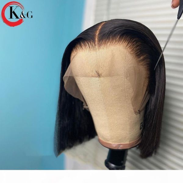 

kungang natural t-part short bob lace front human hair wig 150% density with baby hair brazilian 8-14'' ratio non-remy, Black;brown
