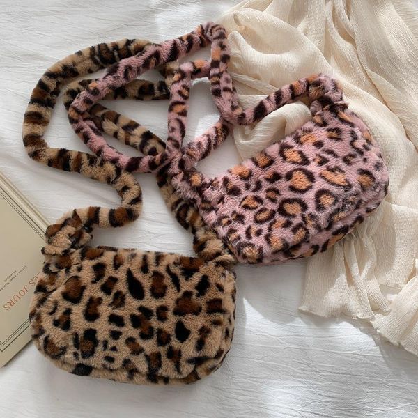 

leopard purses and handbags women 2020 faux fur crossbody bags for women small handbag ladies plush shoulder bag