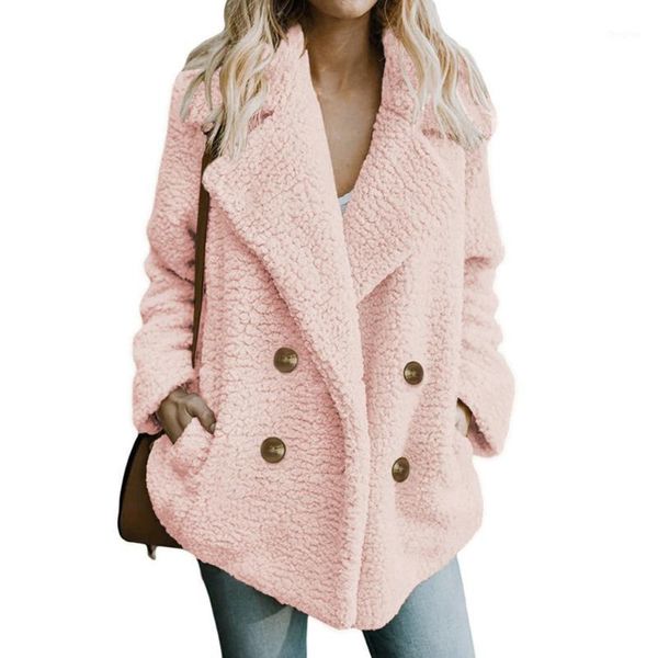 

stylish bar autumn winter warm clothes women jacket plush coat faux fur fluffy fleece hoodie buttons pockets velvet outerwear1, Black