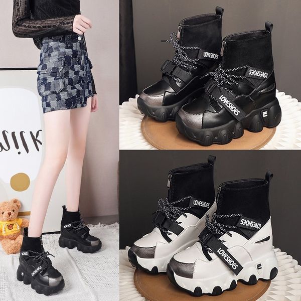 

women 2020 winter thick ankle luxury platform ladies wedge woman nine inches high shoes increasing boots mskj, Black