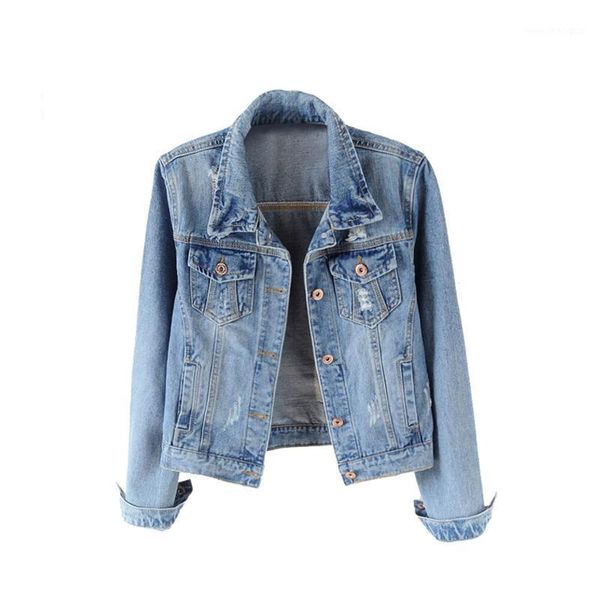 

women's jackets autumn women's windbreaker vintage plus size 5xl holes coat female loose long sleeve denim jacket for women casual, Black;brown