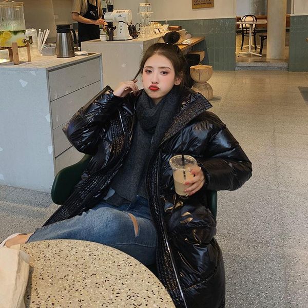 

women's down & parkas 2021 winter women fashion glossy bright surface jacket cotton-padded warm coat loose stand collar long oversize w, Black