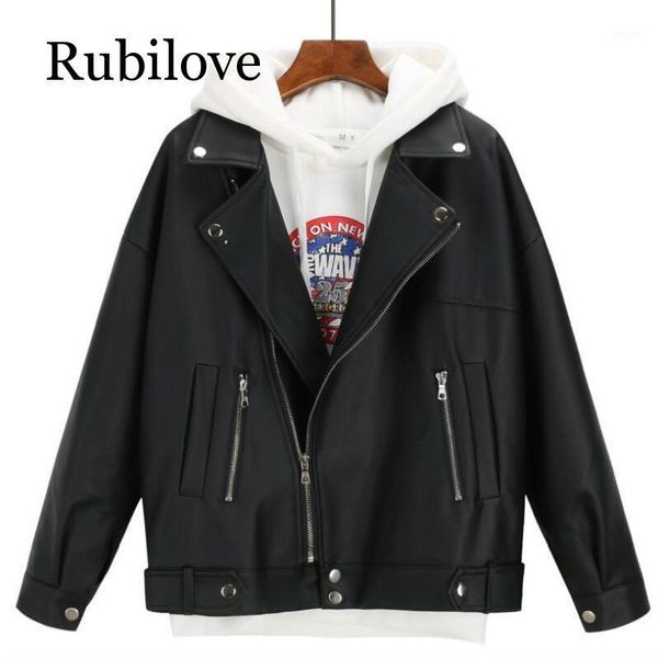 

rubilove 2019 new arrival women autumn winter leather jacket oversized boyfriend korean style female faux coat outwear black1, Black