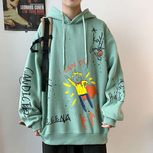 

hooded autumn thin spring printed and sweater fashion trend loose large men's sportswear for students, Gray