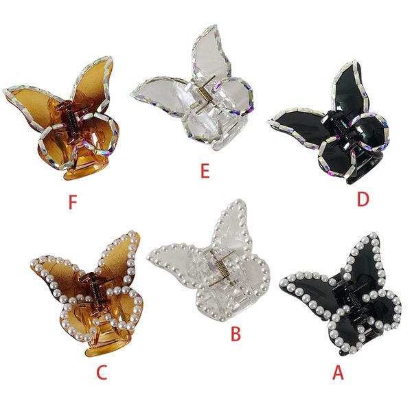 

korean women clear butterfly hair claw jaw clip glitter imitation pearls rhinestone hairgrip jewelry transparent hairpin