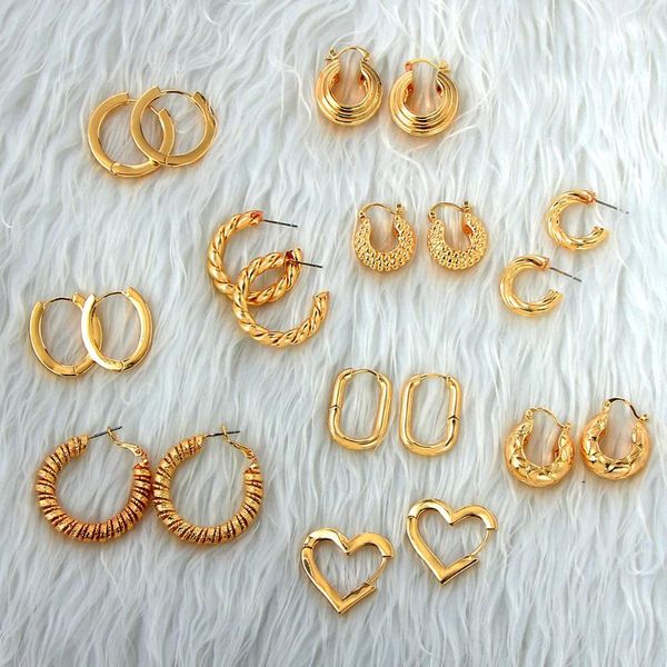 

hoop & huggie caraquet ins french golden brass earrings for women simple geometry circle oval heart c shaped brincos statement jewelry, Golden;silver