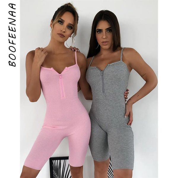 

boofeenaa ribbed knit casual rompers women solid front zip bodycon jumpsuit summer 2020 one piece jumpsuits c66-az85 t200704, Black;white