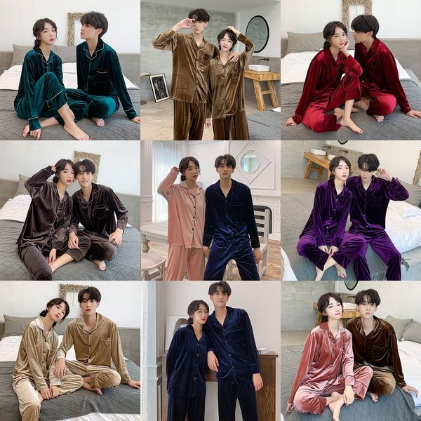 

9rfax live broadcast autumn and winter korean velvet couple men's and women's lapel cardigan home wear pajamas pajamas solid color, Black;red
