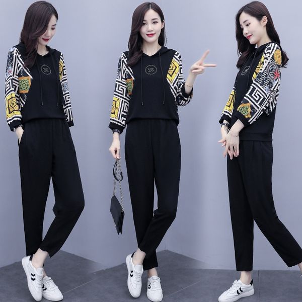 

fashion korean early 2020 women's casual suit coat new print stitching two sets fashion korean early autumn 2020 women's casual su, Gray