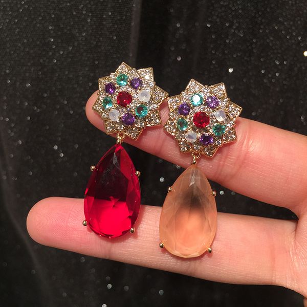 

red water drop earrings luxurious and elegant temperament s925 silver needle color camellia champagne exaggerated large earrings