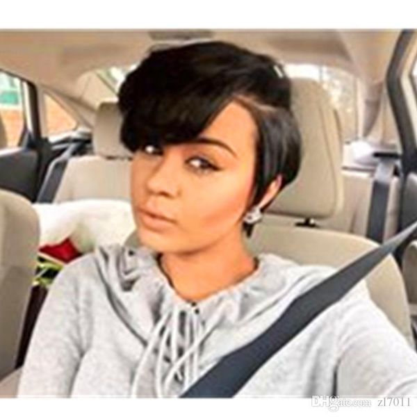 

brazilian short pixie cut wigs bob human hair side a little lace front wigs with baby hair for black women natural color, Black;brown