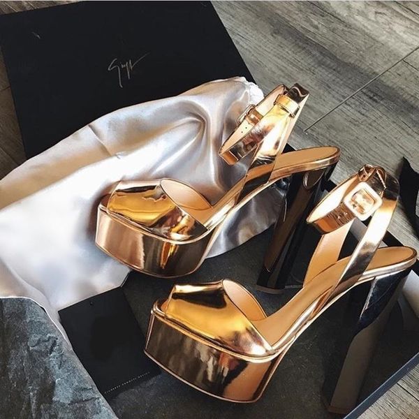 

sandals luxury rose gold high platform chunky heels peep toe ankle strap dress shoes cut-out banquet party shoes1, Black