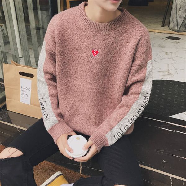 

men's aberdeen trend couple winter knitwear cotton loose round neck youth long sleeve warm and fashionable embroidered size -2xl, White;black