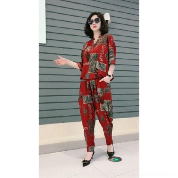 

5fg8f size new fashion two-piece set loose and fat mm200kg large suit pants suit shows summer thin casual harem pants set fashion tnfhi, Gray
