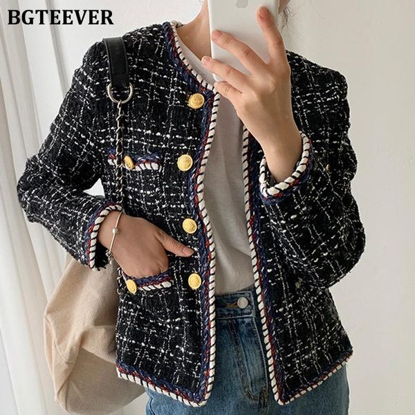 

women's suits & blazers bgteever elegant o-neck female single-breasted jackets autumn winter chic long sleeve pockets women blazer styl, White;black