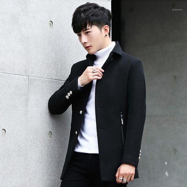 

boollili men's coat autumn winter jackets woolen coat man slim korean mens coats handsome overcoat jacket abrigos hombre1, Black
