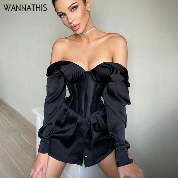 

wannathis blouse dress women long sleeve button irregular hem solid women party dresses hight waist eleagnt lady dress mini, Black;gray