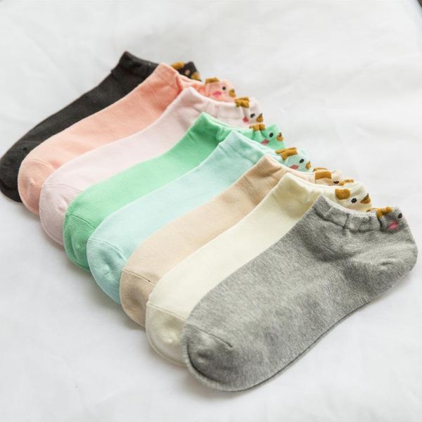 

socks & hosiery fashion women solid cotton pink animal pattern women1, Black;white