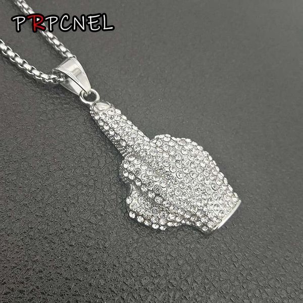 

pendant necklaces silver color iced out hand finger bling full crystal rhinestone mens hip hop necklace fashion punk jewelry