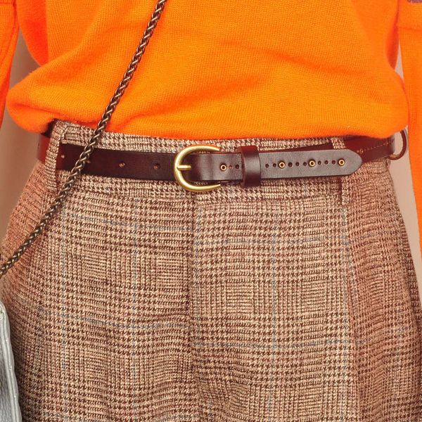 

fine casual jeans belt women's simple versatile korean head leather narrow, Black;brown