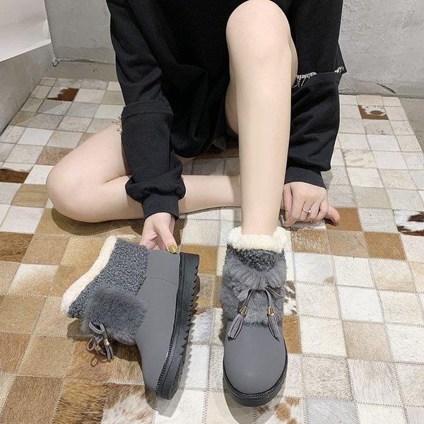 

2020 новых зимние снега сапог женских толстой подошвы пушистой короткие сапоги плюс бархат тепло кисточки тепла моды, Black